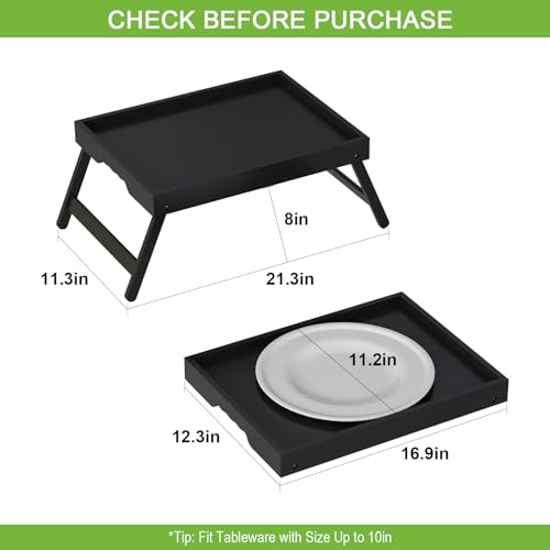 Youpehom Bamboo Bed Tray Table with Folding Legs, Large, Black - color: Black, size: Large