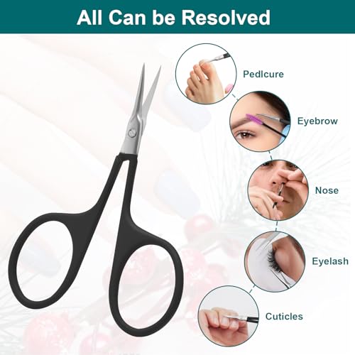 CGBE Cuticle Scissors, Extra Fine Curved Eyebrow Scissors, Black - color: Black