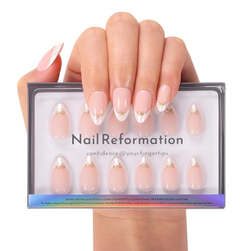 Nail Reformation Press On Nails, Bow-So-Chic Short Almond Fake Nails 32 Pcs - color: Bow-So-Chic