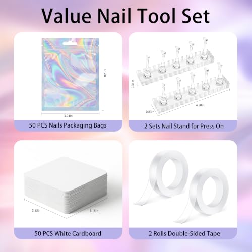 50Pcs Press On Nail Packaging with Nail Stand for Painting Nails - color: Holographic