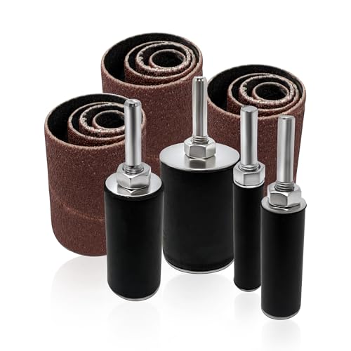 16pk Sanding Drums Sleeve Set for Drill, 2in Long Spindle Sander Bits - size: 60-80-120 Grit, style: 16pc Drums and Sleeves