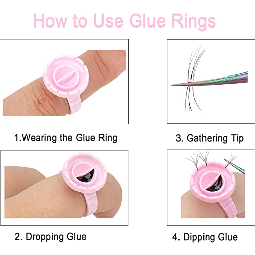 300PCS Glue Rings Lash Rings,Smart Glue Rings for Eyelash Extensions,Disposable Rings Glue Cups for False Eyelash Extension Supplies, Lovely Blooming Lash Eyelash Glue Holder Volume Lashes Fan,Pink - color: pink