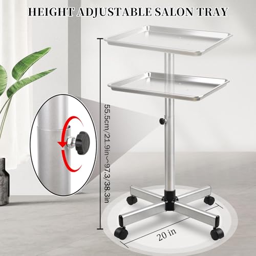 Salon Tray on Wheels,Salon Rolling Tray,Mayo Stand Tray,Medical Tray-Silver - color: Silver