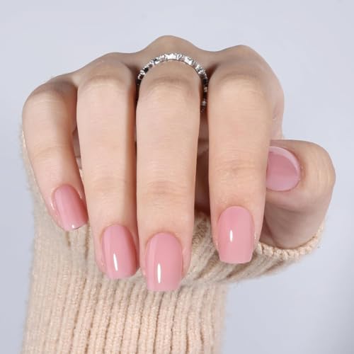 Light Pink Nude Press On Nails, Short Square, Glossy Blush Glue On Nails - color: A10-Pink Nude