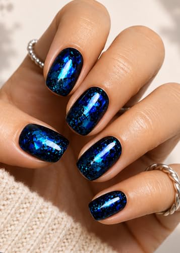 Semi Cured Gel Nail Strips, Blue, Gold Foil 20pcs Adhesive UV Sticker, Wraps for Home Manicure DIY - color: Chrome Blue Foil