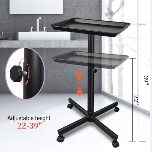 Salon Tray on Wheels, Black Metal Feet Salon Tray Cart, Adjustable Height - color: Black