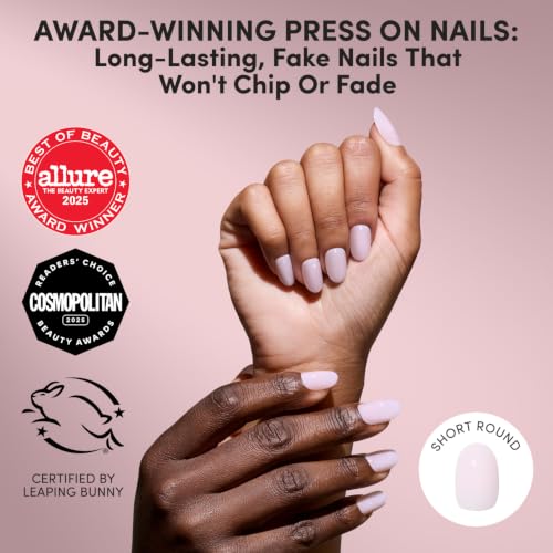 Glamnetic Press On Nails - Short Round, Glossy Fake Nails 30 Pc Full Kit - color: 1D - Pink Blush