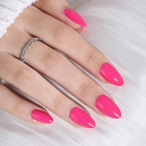 Hot Pink Press On Nails Almond - Berry Pink Nails Fake Nails - color: 1H - Hot Pink