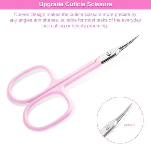 CGBE Curved Cuticle Scissors, Extra Fine Pointed Tip, for Russian Manicure - color: Pink