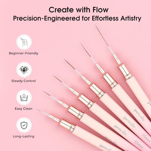 Nail Art Brushes, Nail Art Liner Brushes Set, 6Pcs Nail Brushes - color: Pink
