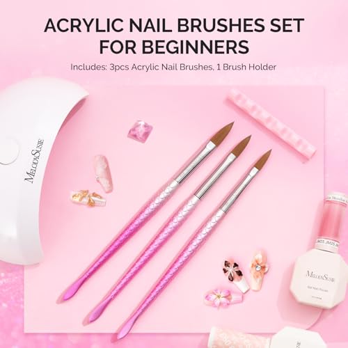 MelodySusie 3Pcs Acrylic Nail Brush Set,Size 8/10/14 - color: 3pcs pink-Brushes