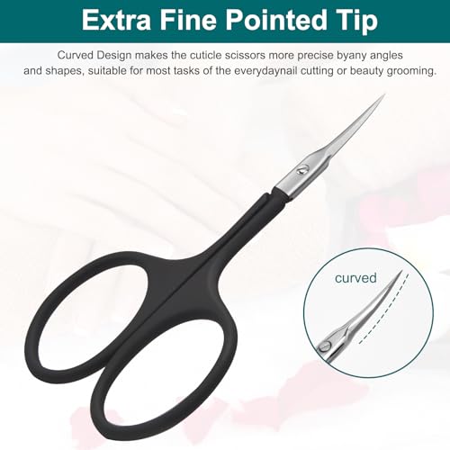 CGBE Cuticle Scissors, Extra Fine Curved Eyebrow Scissors, Black - color: Black