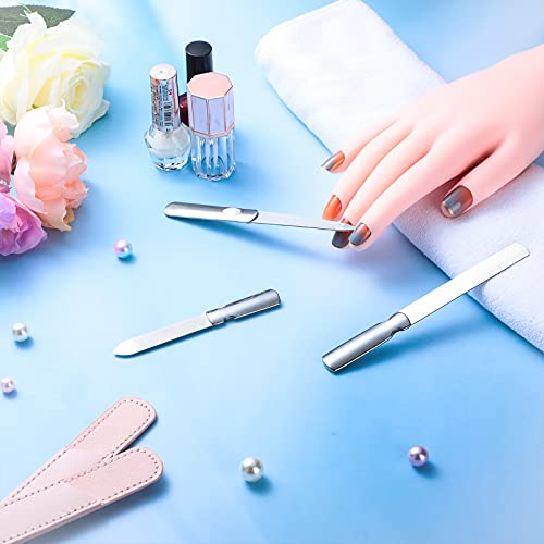3 Pcs Stainless Steel Nail File Kit with Leather Case, Double Sided, Pink - color: Pink