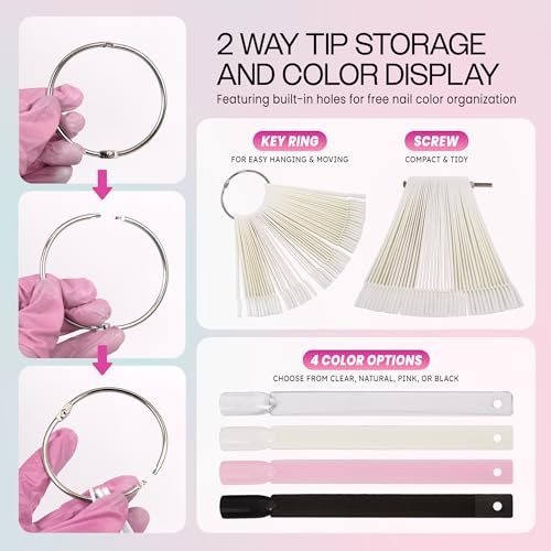 250 Nail Tips Chart Fan Display for Nail Art Design Pattern Practice and Swatch Nail Polish Colors - 50 Tips Style Chart Fan (Natural) 5 Packs