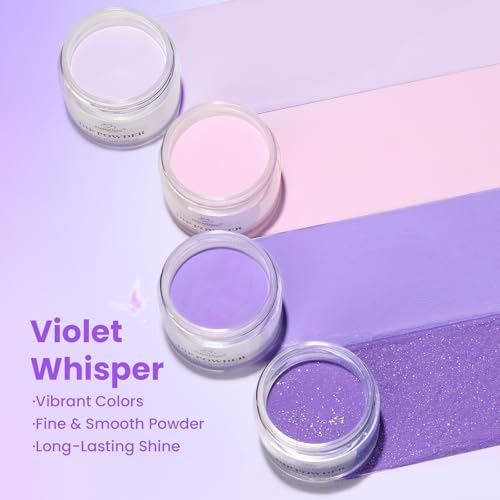 Beetles Dip Powder Nail Kit, 4 Colors Pastel Purple Lavender Pink Glitter - color: 4 Colors x 17g Kit | Violet Whisper