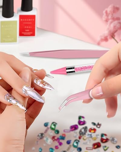Rhinestone Picker Tool Set,Rhinestone Applicator Tool,Rhinestone Picker Dotting With 4 Extra Pink Replaceable Wax Head and 2 Tweezer (Pink A) - color: Pink A