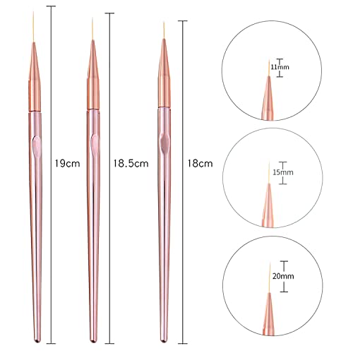 5Pcs Ombre Nail Brush Nail Detail Brush Nail Art Brushes Nail Design Brushes Nail Painting Liner Brush for Acrylic Nails Thin Nail Pen Nail Art Tools - color: yellow, purple, rose gold