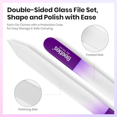 Beetles Glass Nail File 3 Pack for Natural Nails, Double-Sided Crystal File - color: A-Multicolor-3