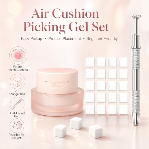 NovaCharm Nail Art Ombre Sponge Kit, Elastic Mesh Cushion Painting Gel with Dual-Ended Sponge Grabber Pen and 20 Replacement Sponge Cubes, Gradient Aura Blush Nail Design Tool Set - color: Pink