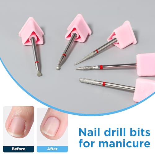 QUNZHAO 5Pcs Diamond Nail Drill Bits sets,3/32'' Professional Drill Machine Accessories Remove Nail Art Design Manicure (Pink 01set) - color: Pink 01set