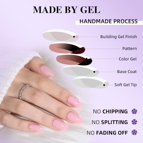 Light Pink Press On Nails, Short Almond, Glossy Blush Glue On Nails - color: A6-Light pink