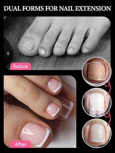 TOROKOM Poly Gel Nail Forms for Toes, Long Square Dual Forms, Toe Pedi Nail Extension Reusable Toe Nail Tips Mold, 120Pcs, 12 Sizes