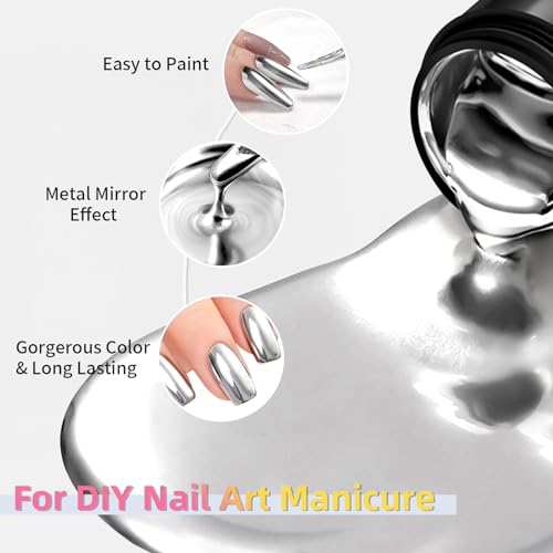 8ml Metallic Painting Nail Polish Gel,Ultra Mirror Silver - color: Ultra Mirror Silver