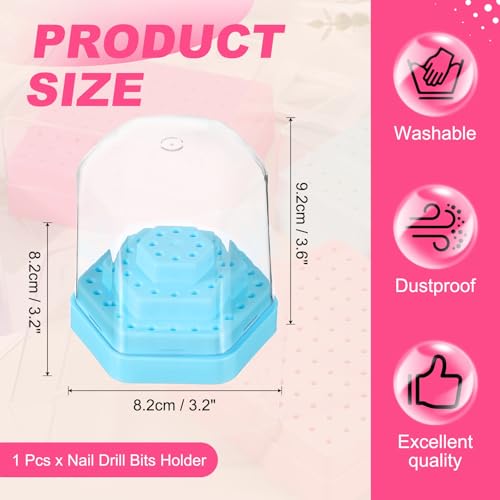 uxcell Nail Drill Bits Holder 48 Holes Large Space Drills Cleaning Bit Blue - color: Blue