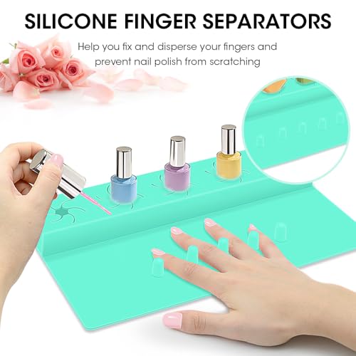 Nail Polish Holder, 2 in 1 Silicone Hand Rest Mat-Turquoise - color: Turquoise