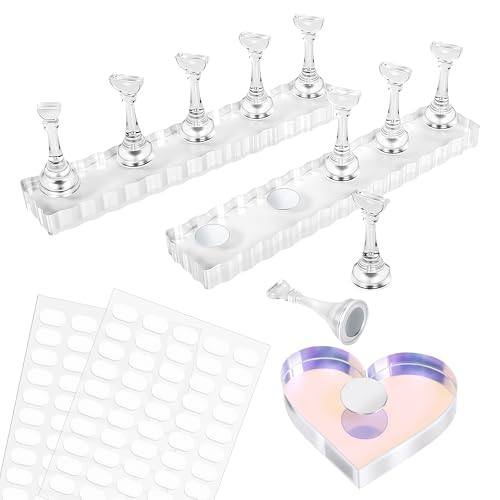 Nail Stand for Press On Nail Holder for Painting Nails, Magnetic Fake Nail Stands Tips, Heart Shaped Nail Holder with Double-sided Tape Practice Nail Art Tools - color: Clear
