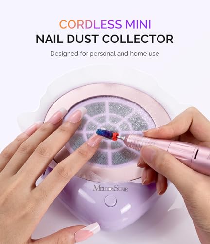 MelodySusie Pocket-Sized Cordless Nail Dust Collector with Lightweight Design, PProR 6000RPM Mini Nail Vacuum Fan with 3 Suction Modes and 30 Disposable Filter Papers for DIY & Daily Nail Care,Purple - color: Purple