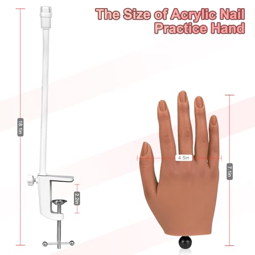 Practice Hand for Acrylic Nails,Silicone Nail Practice Hand with Stand Bracket,Realistic Bendable Mannequin Hand, Fake Hand for Nails Display, Manicure, Nail Tech - color: White bracket 4#
