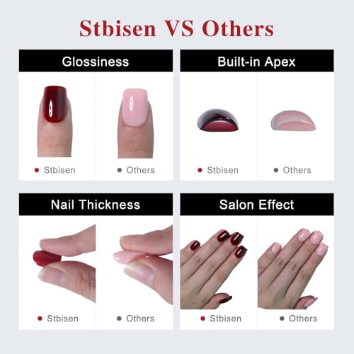 Short Square Red Cat Eye Press On Nails, Glossy Full Cover, 30 Pcs - color: B09-Classic True Red