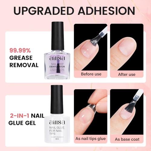 AILLSA Nail Extension Kit Short Almond Nail Tips 240pcs for Starters