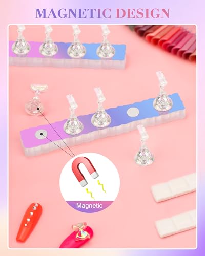 Nail Stand Acrylic Nail Art Display Stand Magnetic Nail Tips Practice Holder 54 Pcs Reusable Adhesive Putty for DIY Painting Nails Stand kit (Aurora) - color: Aurora
