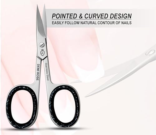 Nail Scissors Curved - Professional Stainless Steel Manicure, Grooming Scissors for eyebrow, Mustache, Nose Hair, Eyelash, Dry Skin - Cuticle Scissors with Rubber Inserts
