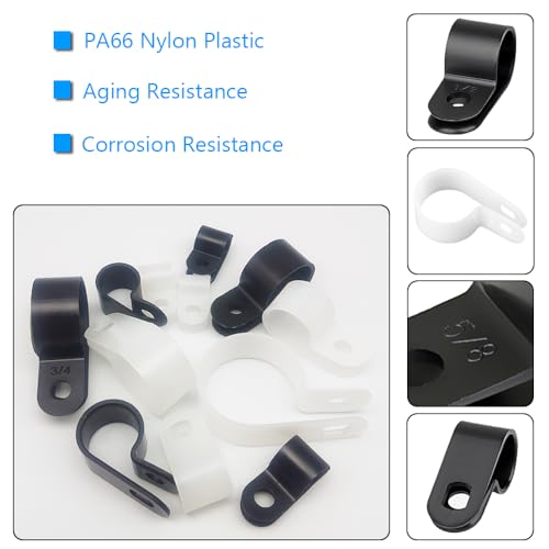 Cable Clamp R-Type Cable Clip Wire Clamp 5/8 inch Nylon Screw Mounting Cord Fastener Clips with Screws for Wire Management 50 Pcs Cable Clamps + 50 Pcs Screws - Black - size: 5/8" Black
