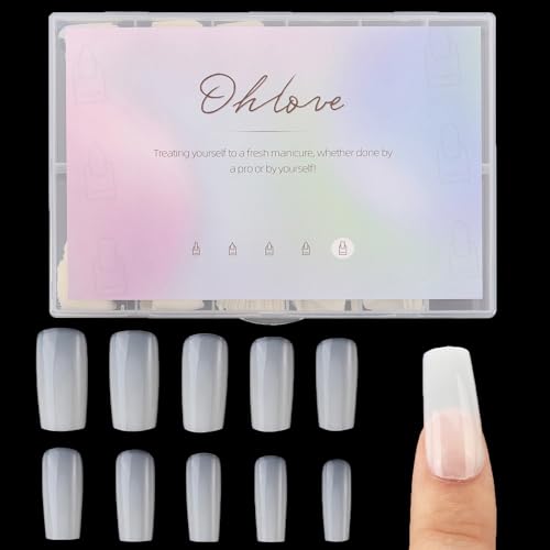 500Pcs Medium Square Nail Tips Full Cover Acrylic False Nails with Case for DIY Nail Art, 10 Sizes (Natural) - color: B-square-natural