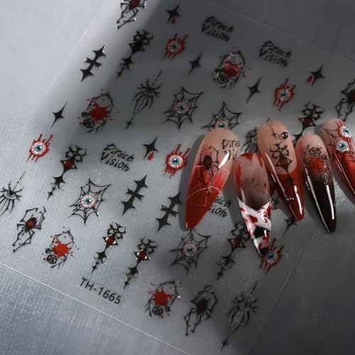 4 Sheets Halloween Bloody Nail Stickers Eyeball Spider Web Nail Decals - color: Multicolor5