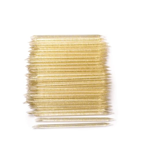 100Pcs Disposable Nail Sticks Double-End Nail Cuticle Pusher Remover Nail Care Stick Cleaning Stick for Fingernail Manicure Pedicure Tool (Gold) - color: Gold