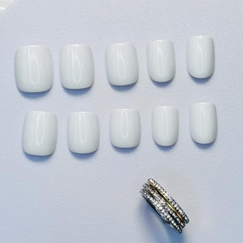 Press On Nails, Short Square White Natural Solid Color, 24PCS - color: 0085-White