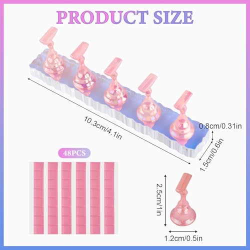 Nail Stand Acrylic Nail Art Display Stand Magnetic Nail Tips Practice Holder 54 Pcs Reusable Adhesive Putty for DIY Painting Nails Stand kit (Aurora Pink) - color: Aurora Pink