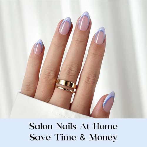 Beetles Blue French Tips Press On Nails, Short Almond 160 Pcs - color: 5 - Blue French - S
