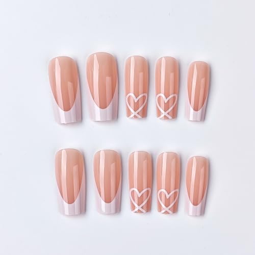 CTTHNBD White French Tip Press on Nails, Medium Square Fake Nails