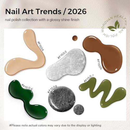 Morovan Workwear Nail Polish Set: Green Dark Olive Brown Nude Women Gift - color: Workwear Neutrals