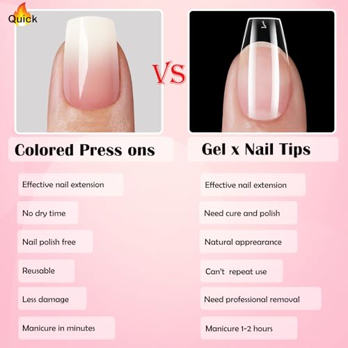 144pc Ombre Press on Nails Medium Fake Nails Square Glue on Nail Press ons