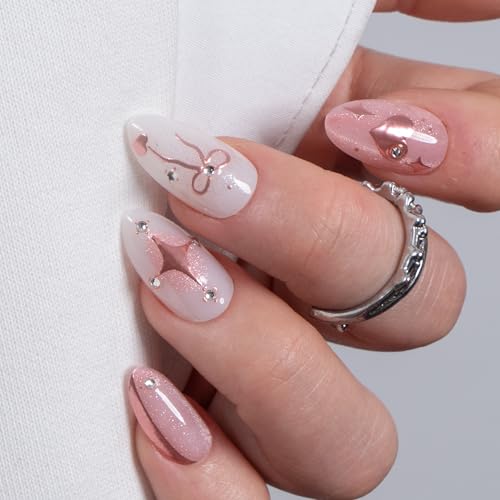 CurvLife Medium Almond Glitter Press On Nails, Blush Sparkle Blush Pink - color: D1 - Blush Sparkle