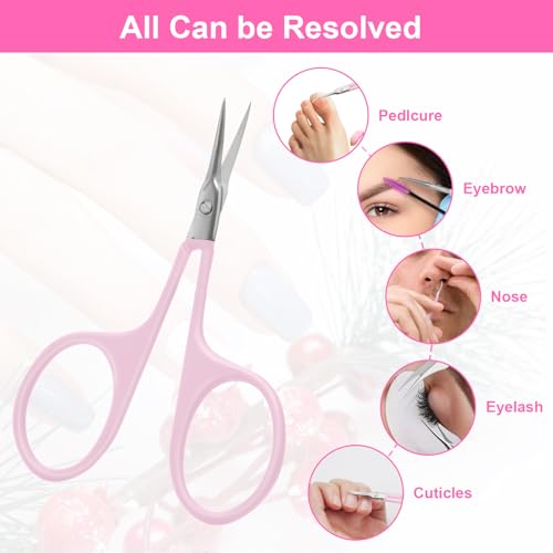 CGBE Cuticle Scissors, Extra Fine Curved Eyebrow Scissors, Pink - color: Pink