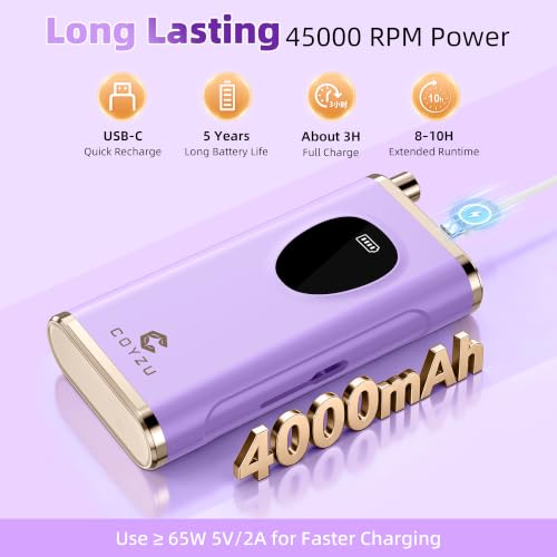 Professional Electric Nail Drill Rechargeable Nail File for Beginners - color: Lilac Purple