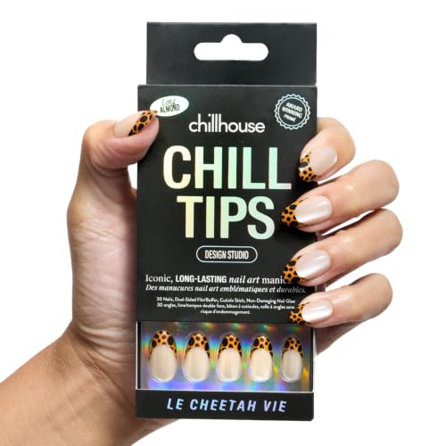 Chillhouse - Chill Tips, Press on Nails Kit - Le Cheetah Vie (Almond) - 30 Nail Shapes & Sizes - Up to 2 Weeks of Wear - Customizable Fit - Reusable - Latina Founded & Women Owned - Beauty & Self Care - color: Le Cheetah Vie